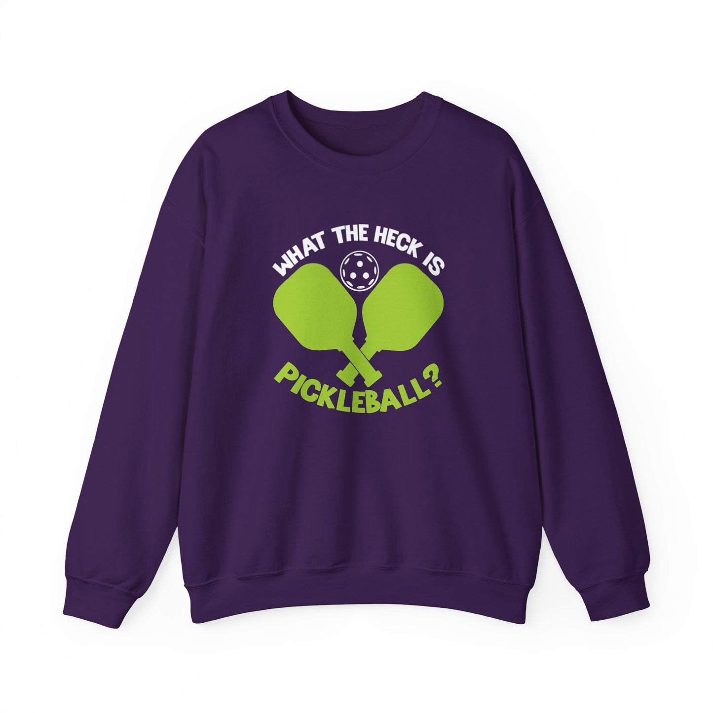 Men's Funny Pickleball Sweatshirt - What the Heck Is Pickleball? Purple