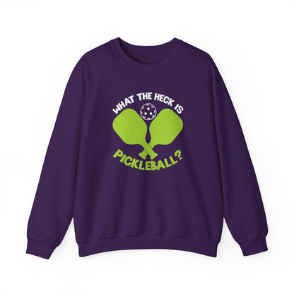 Men's Funny Pickleball Sweatshirt - What the Heck Is Pickleball? Purple