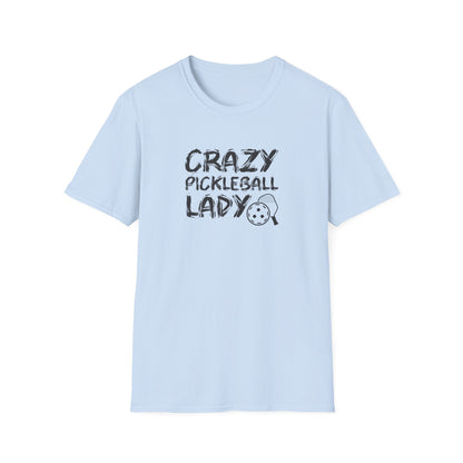 Women's Funny Pickleball T-shirt - Crazy Pickleball Lady Blue