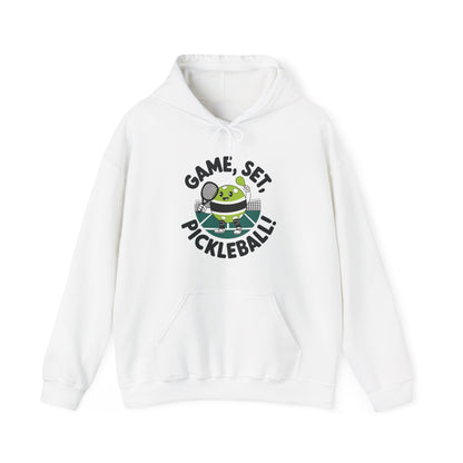 Men's Cute Pickleball Hoodie - Game, Set, Pickleball White