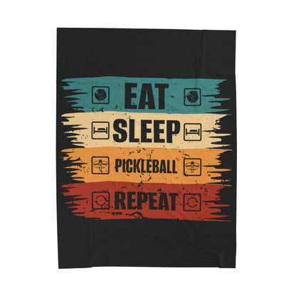 Pickleball Stylish Blanket - Eat Sleep Pickleball Repeat Retro Black