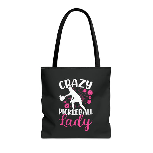Pickleball Funny Tote Bag - Crazy Pickleball Lady Black