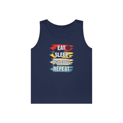 Men's Cool Pickleball Tank Top - Eat Sleep Pickleball Repeat Retro Navy