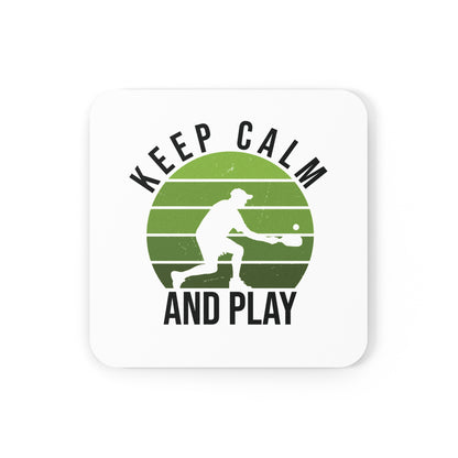 Pickleball Durable Cork Coaster - Keep Calm and Play White