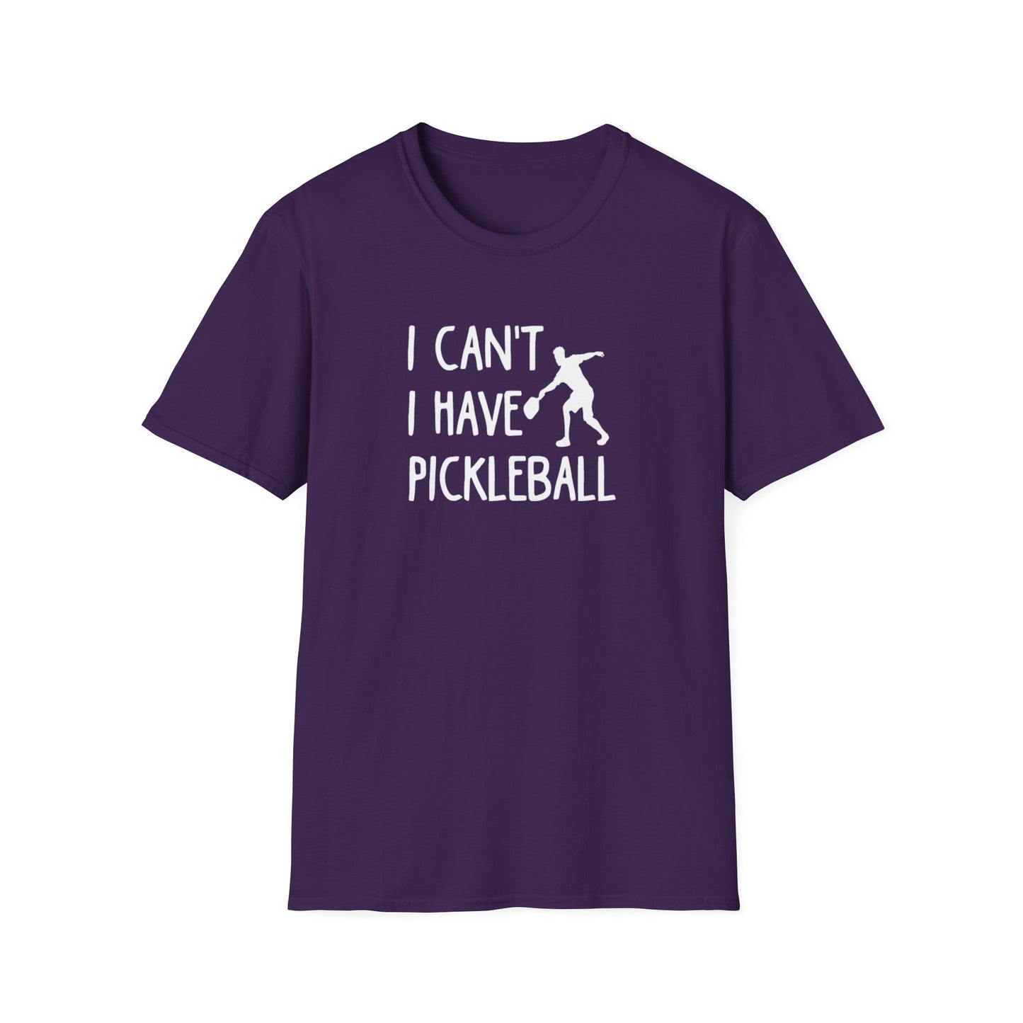 Men's Witty Pickleball T-shirt - I Can't I Have Pickleball Purple
