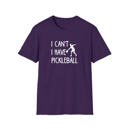 Men's Witty Pickleball T-shirt - I Can't I Have Pickleball Purple