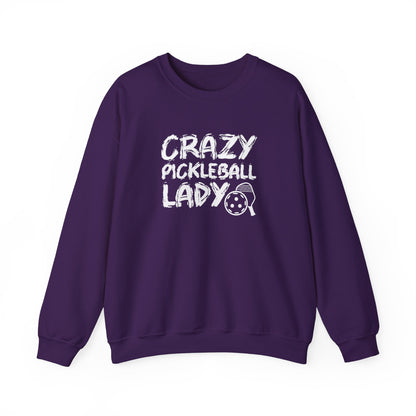 Women's Funny Pickleball Sweatshirt - Crazy Pickleball Lady Purple