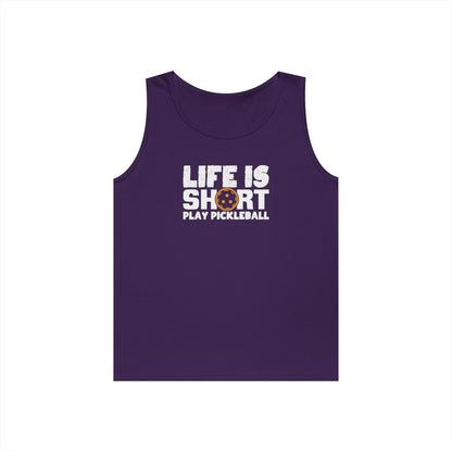 Men's Eye-Catching Pickleball Tank Top - Life Is Short Play Pickleball Purple