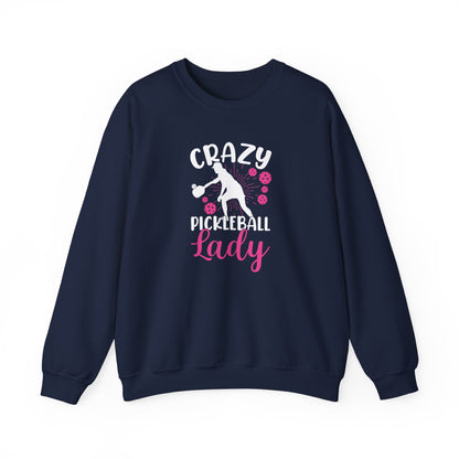 Women's Durable Pickleball Sweatshirt - Crazy Pickleball Lady Navy