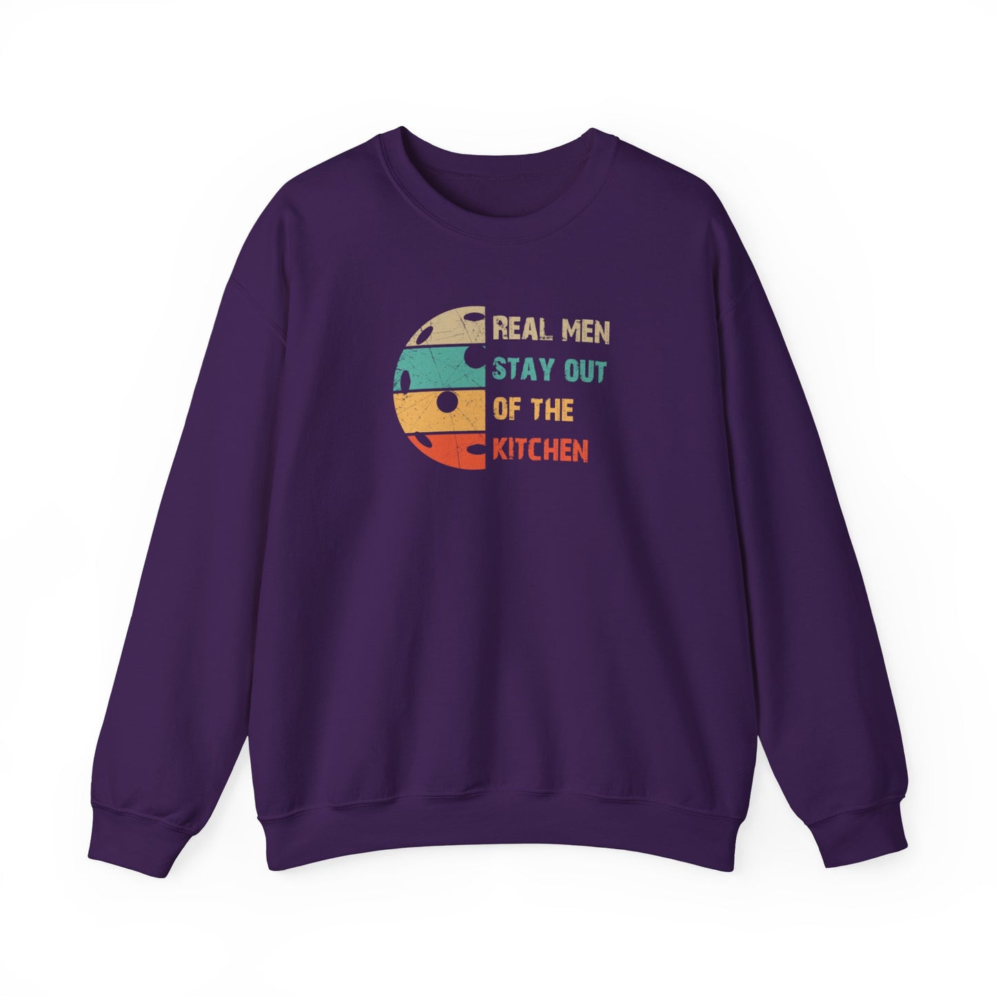 Men's Pickleball Sweatshirt - Real Men Stay Out of the Kitchen Retro Purple