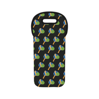 Pickleball Energetic Wine Tote Bag - Paddle and Ball Black