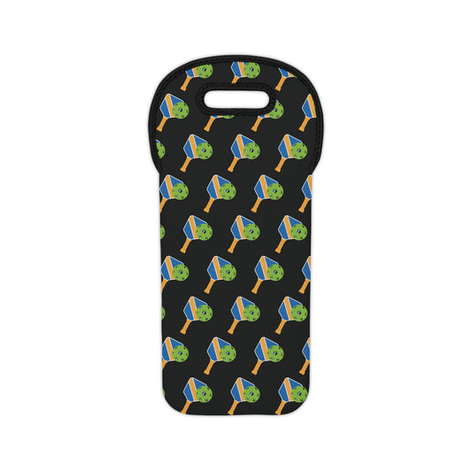 Pickleball Energetic Wine Tote Bag - Paddle and Ball Black