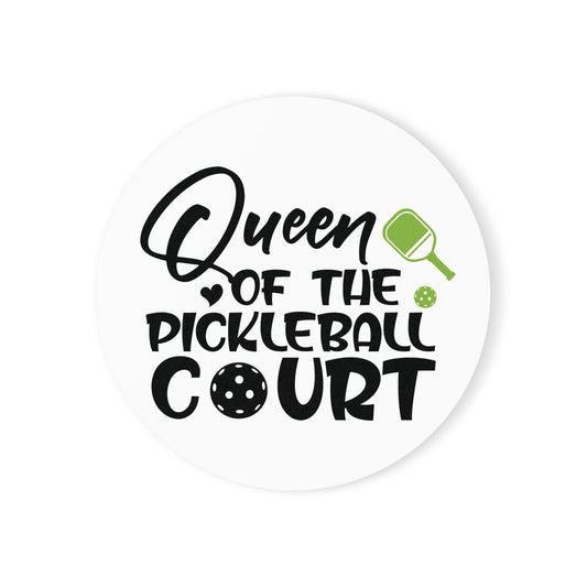 Pickleball Durable Cork Coaster - Queen of the Pickleball Court White