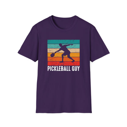 Men's Eye-Catching Pickleball T-shirt - Pickleball Guy Retro Purple
