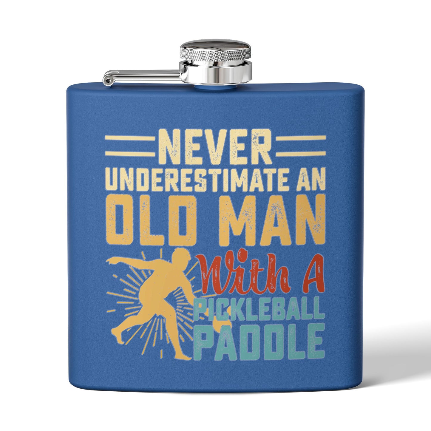 Pickleball Cool Flask - Never Underestimate an Old Man Royal