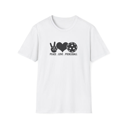 Women's Stylish Pickleball T-shirt - Peace, Love, Pickleball White