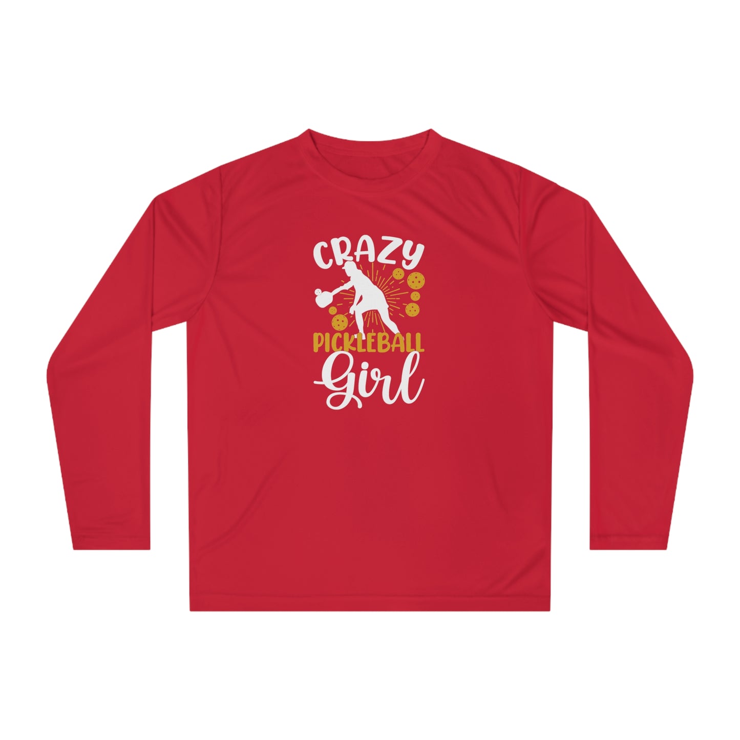 Women's Durable Pickleball Long Sleeves top - Crazy Pickleball Girl Red