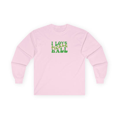 Women's Cute Pickleball Long Sleeves top - I Love Pickleball Pink