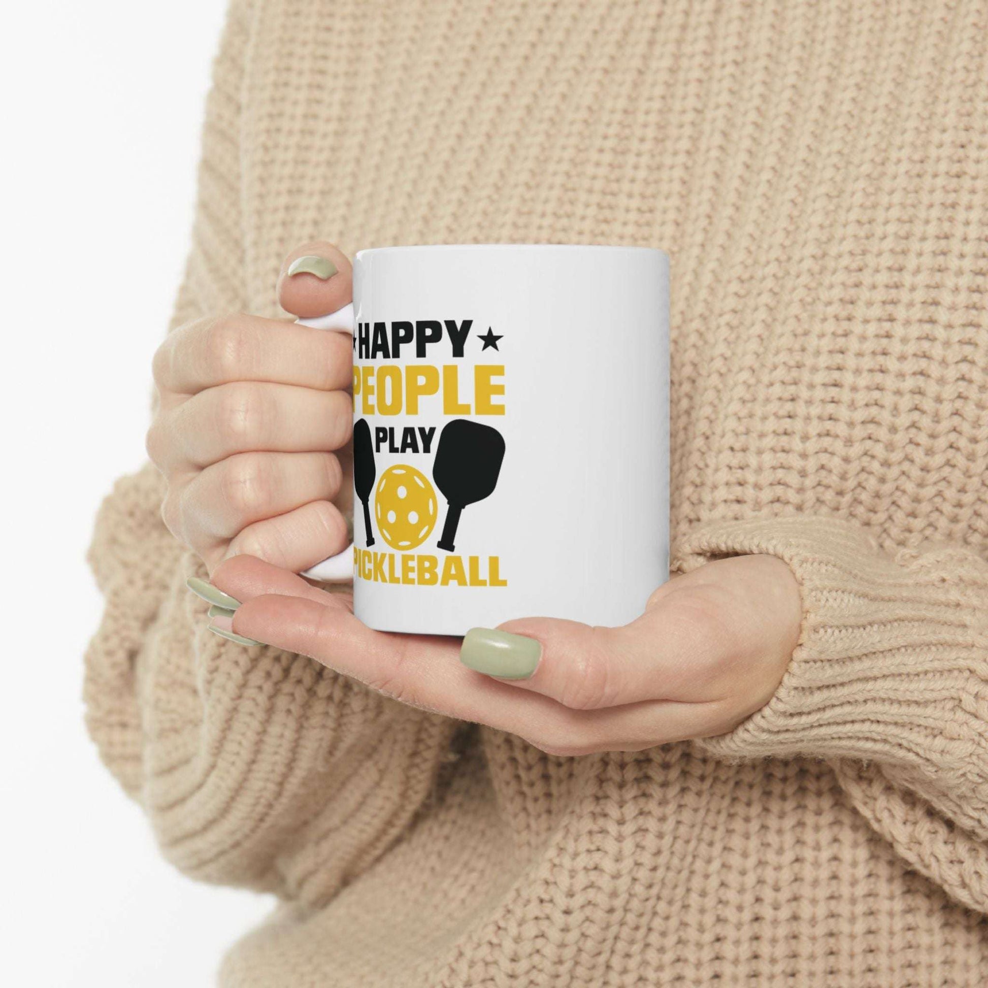 Funny Pickleball Mug Ceramic - Happy People Play Pickleball
