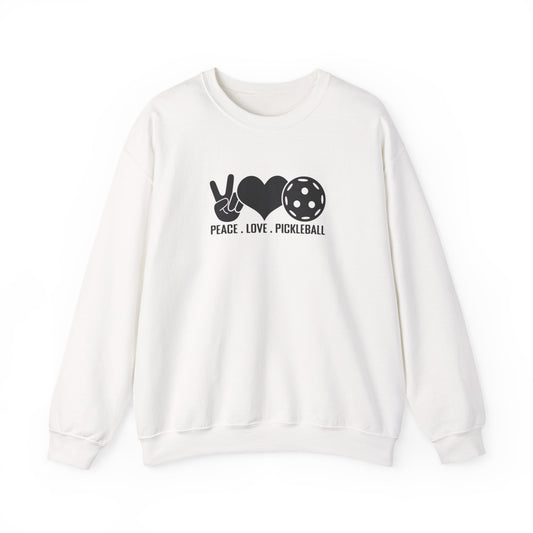 Women's Comfy Pickleball Sweatshirt - Peace, Love, Pickleball White