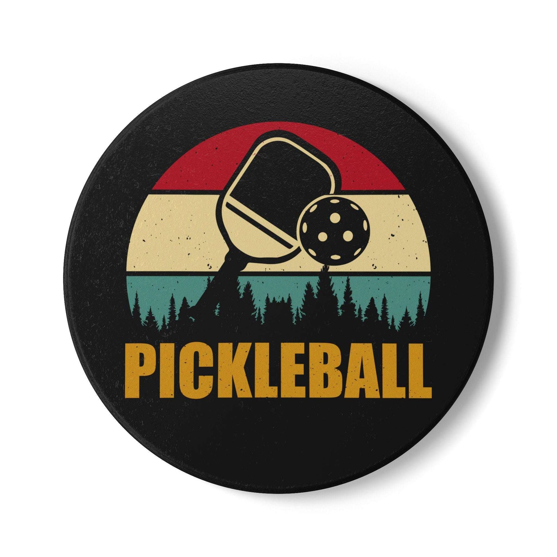 Pickleball Cool Ceramic Coaster - Pickleball Retro Black