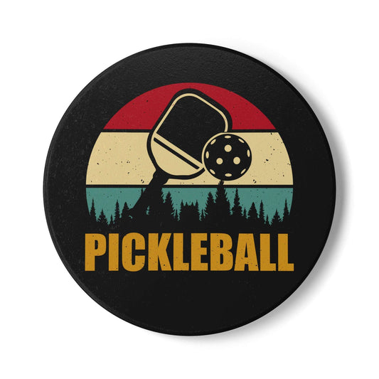 Pickleball Cool Ceramic Coaster - Pickleball Retro Black
