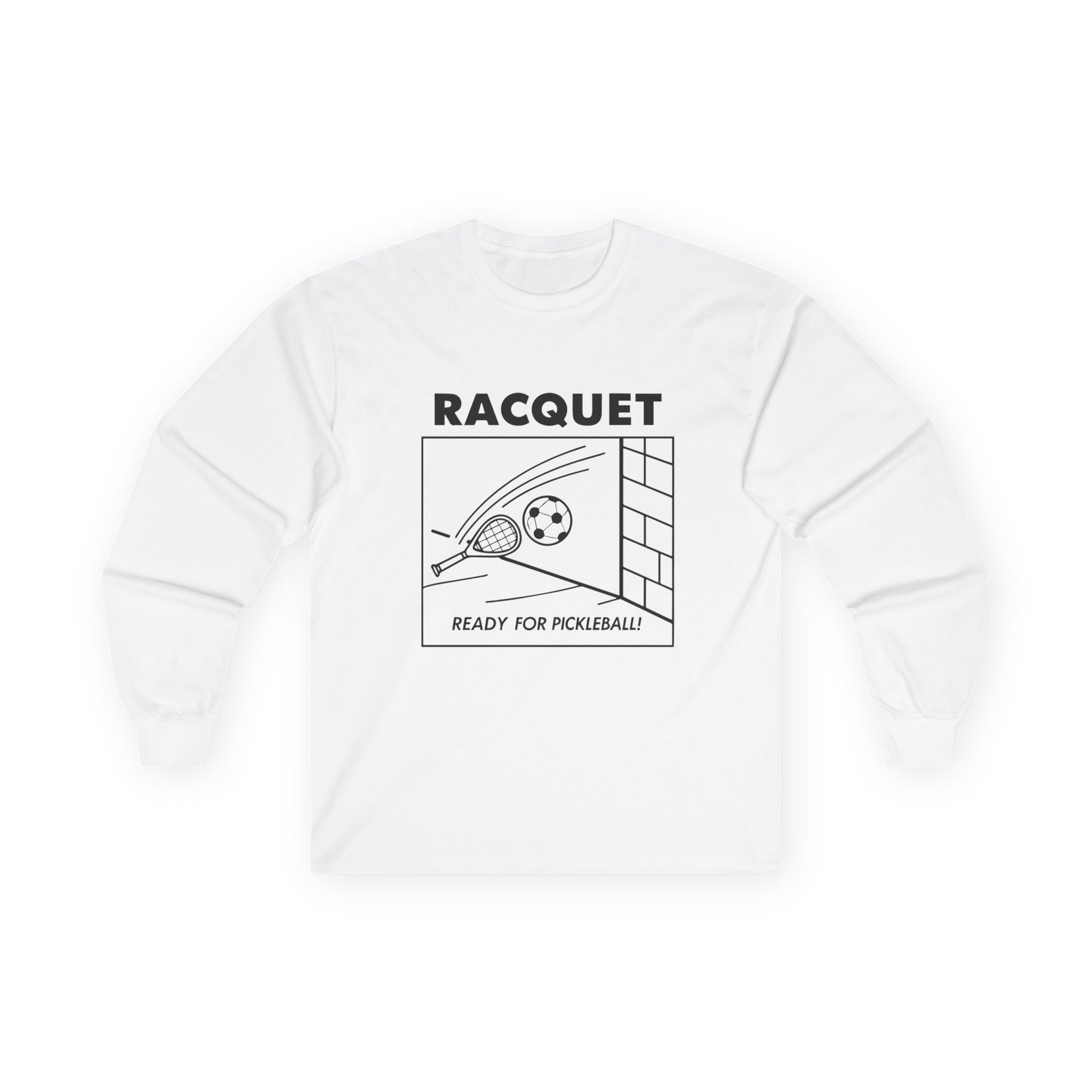 Men's Funny Pickleball Long Sleeves Top - Racquet White