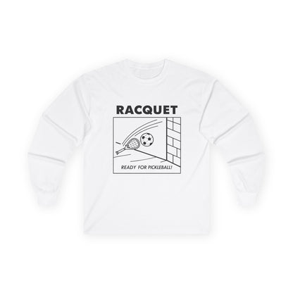 Men's Funny Pickleball Long Sleeves Top - Racquet White