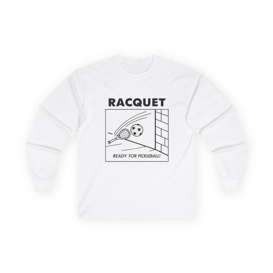 Men's Funny Pickleball Long Sleeves Top - Racquet White