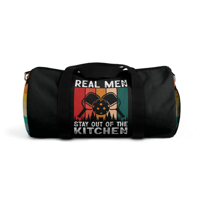 Pickleball Cool Duffel Bag - Real Men Stay Out Of The Kitchen Retro Black
