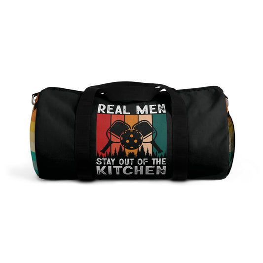 Pickleball Cool Duffel Bag - Real Men Stay Out Of The Kitchen Retro Black