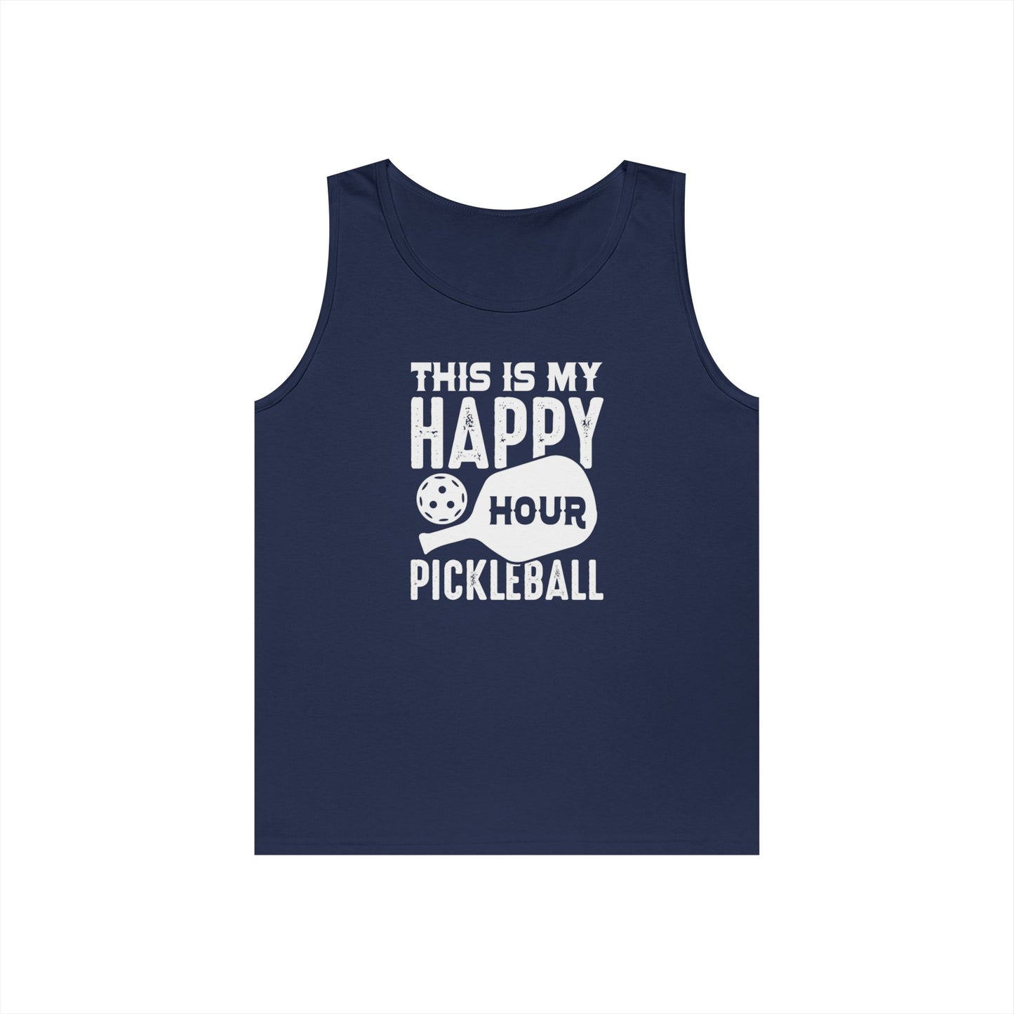 Women's Comfy Pickleball Tank Top - This Is My Happy Hour Pickleball Navy