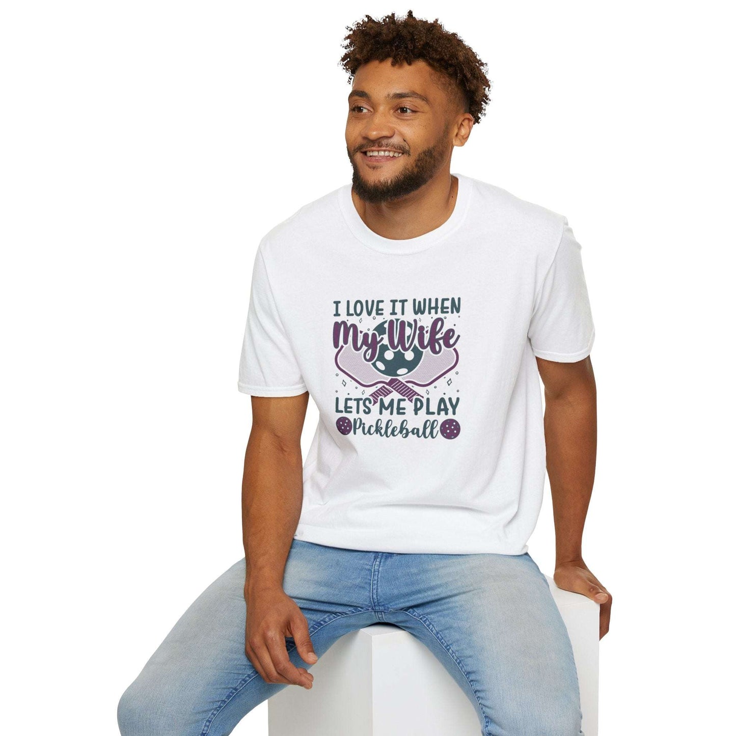 Men's Pickleball T-shirt - I Love When My Wife Lets Me Play Pickleball