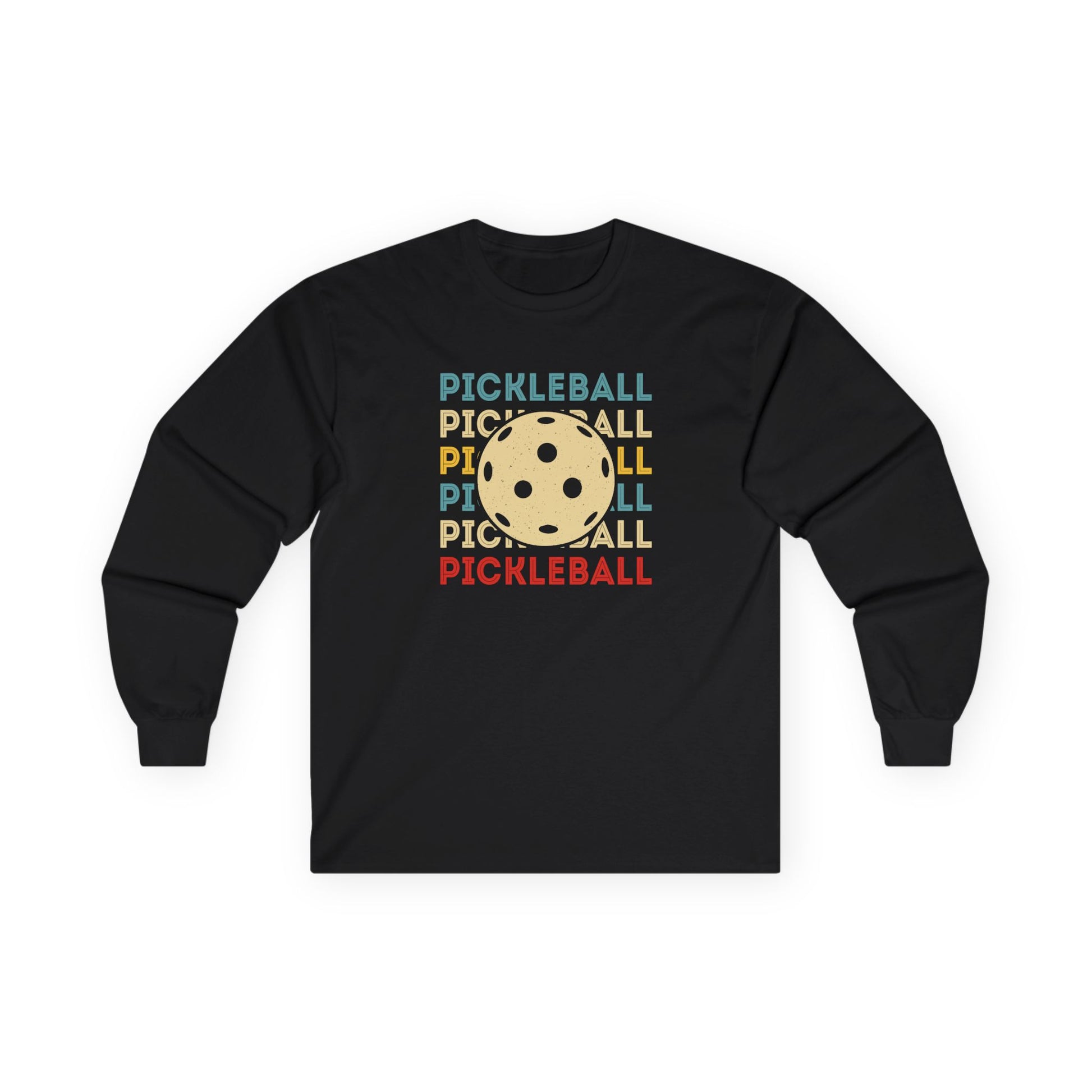 Men's Quirky Pickleball Long Sleeves top - Pickleball and Ball Black