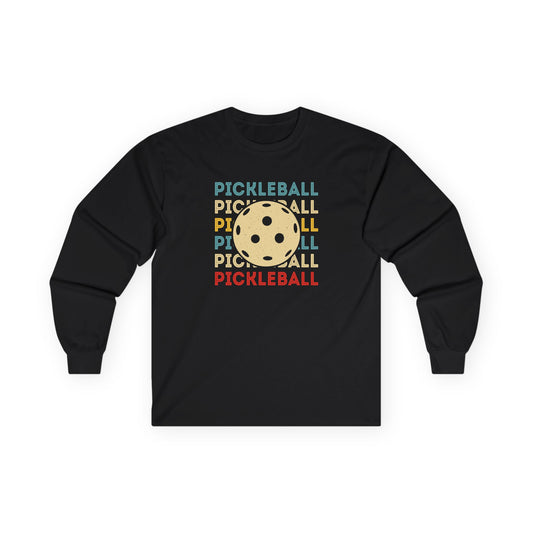 Men's Quirky Pickleball Long Sleeves top - Pickleball and Ball Black