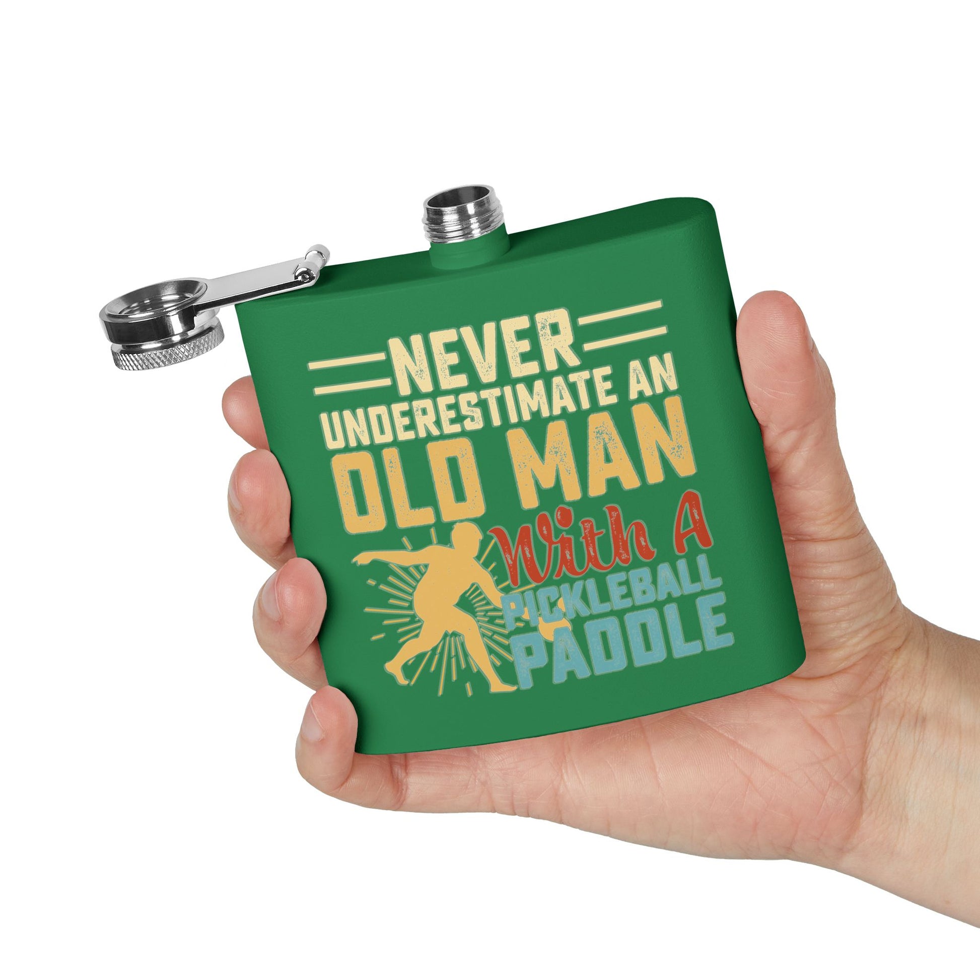 Pickleball Cool Flask - Never Underestimate an Old Man