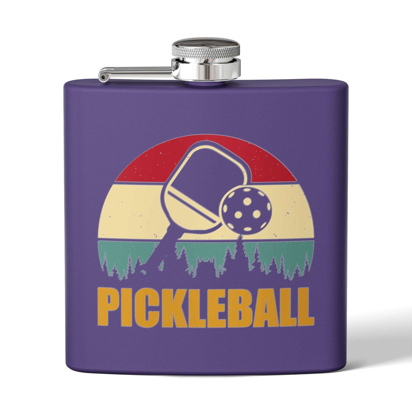 Pickleball Stylish Flask - Pickleball Retro Purple