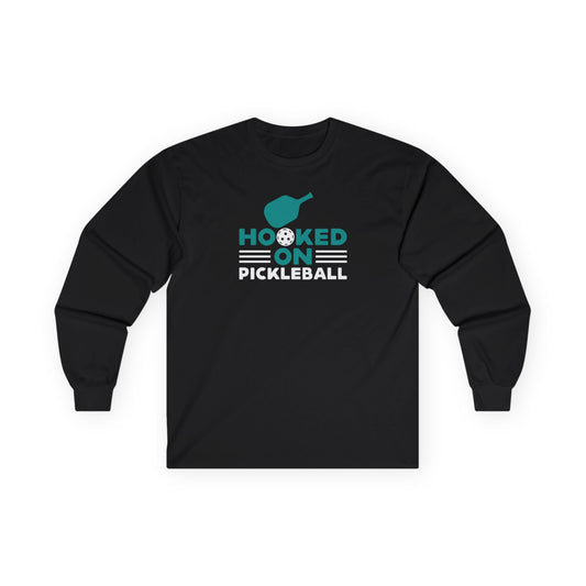 Men's Comfy Pickleball Long Sleeves top - Hooked on Pickleball Black