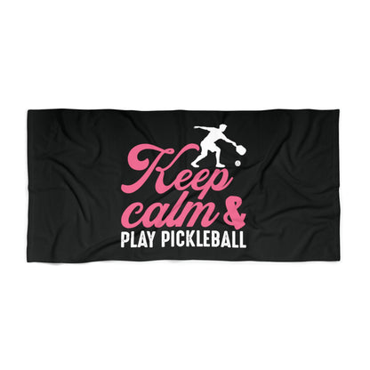 Pickleball Soft Beach Towel - Keep Calm & Play Pickleball Black