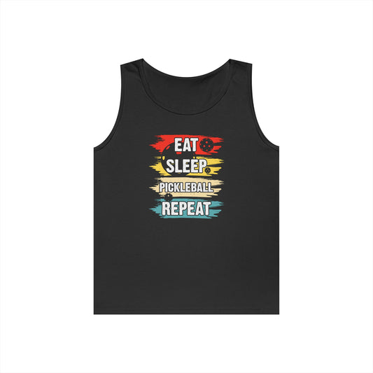 Men's Cool Pickleball Tank Top - Eat Sleep Pickleball Repeat Retro Black