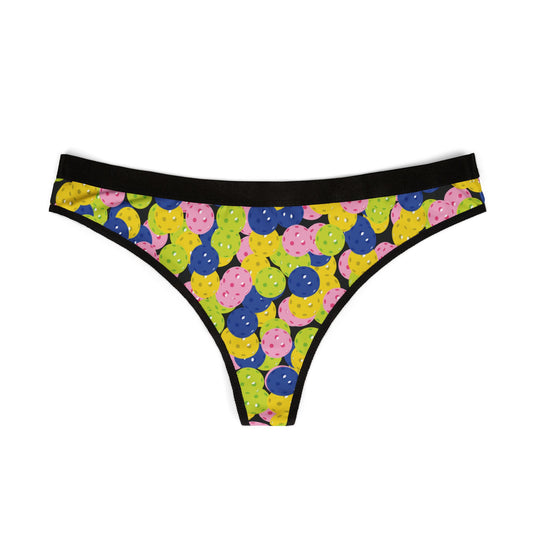 Women's Playful Pickleball Thong - Multicolor Balls Multicolor