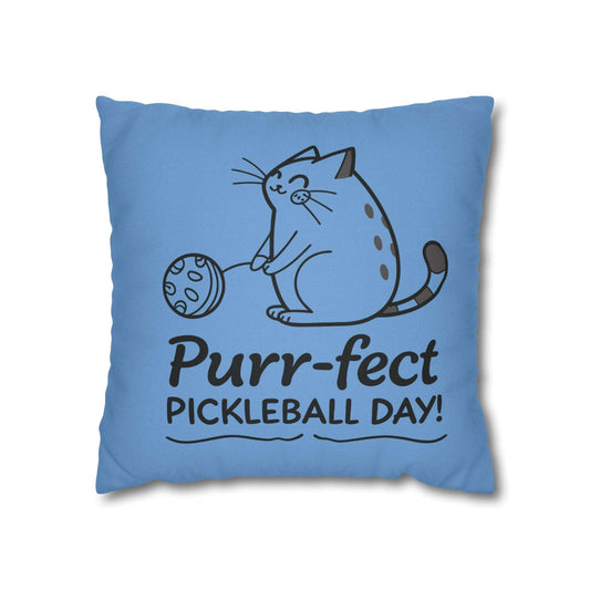 Pickleball Unique Pillowcase - Purr-fect Pickleball Day Blue