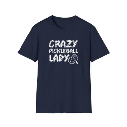 Women's Unique Pickleball T-shirt - Crazy Pickleball Lady Navy