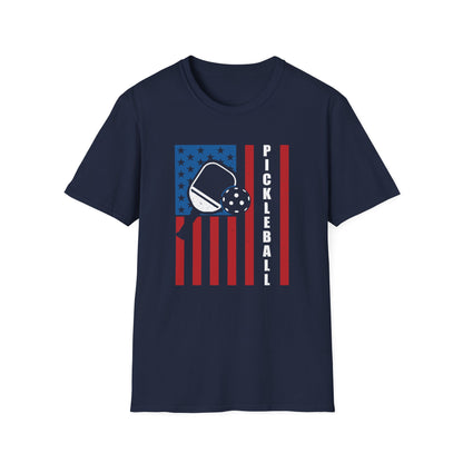 Women's Bold Pickleball T-shirt - Pickleball with American Flag Navy