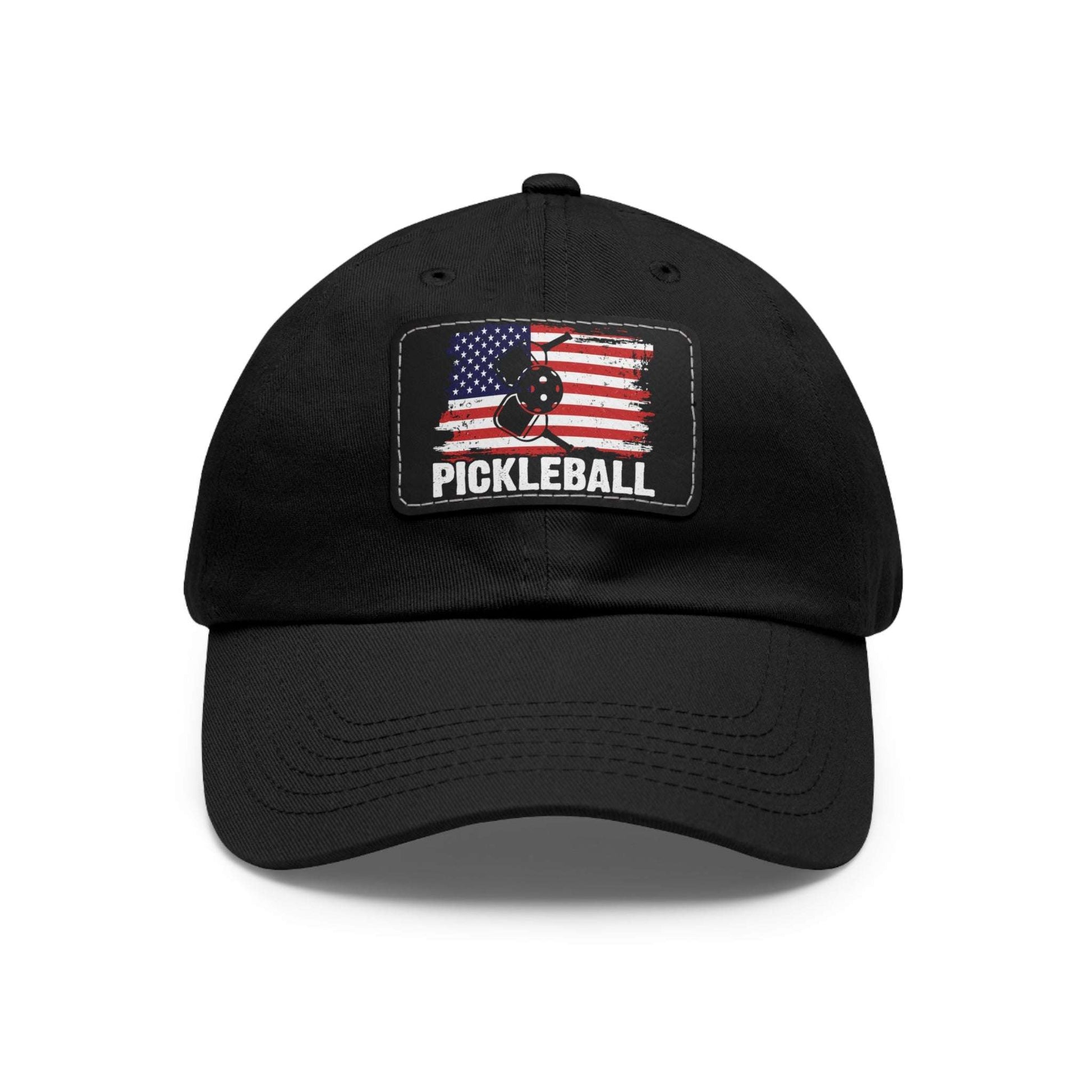 Pickleball Unique Cap - Pickleball with American Flag Black