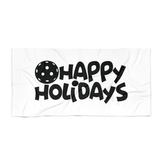 Pickleball Durable Beach Towel - Happy Holiday White