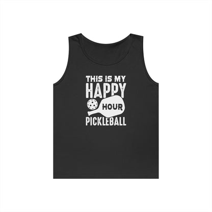 Women's Comfy Pickleball Tank Top - This Is My Happy Hour Pickleball Black