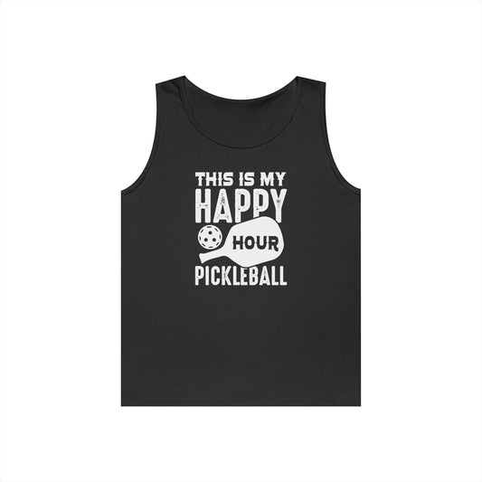 Women's Comfy Pickleball Tank Top - This Is My Happy Hour Pickleball Black
