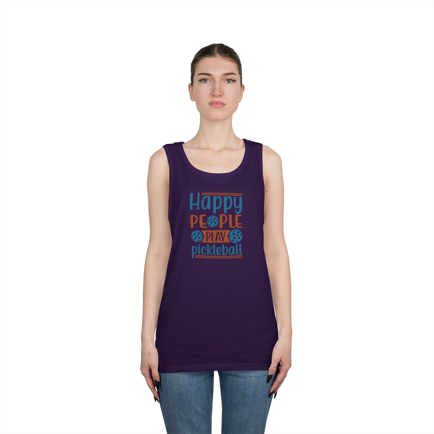 Women's Cheerful Pickleball Tank Top - Happy People Play Pickleball