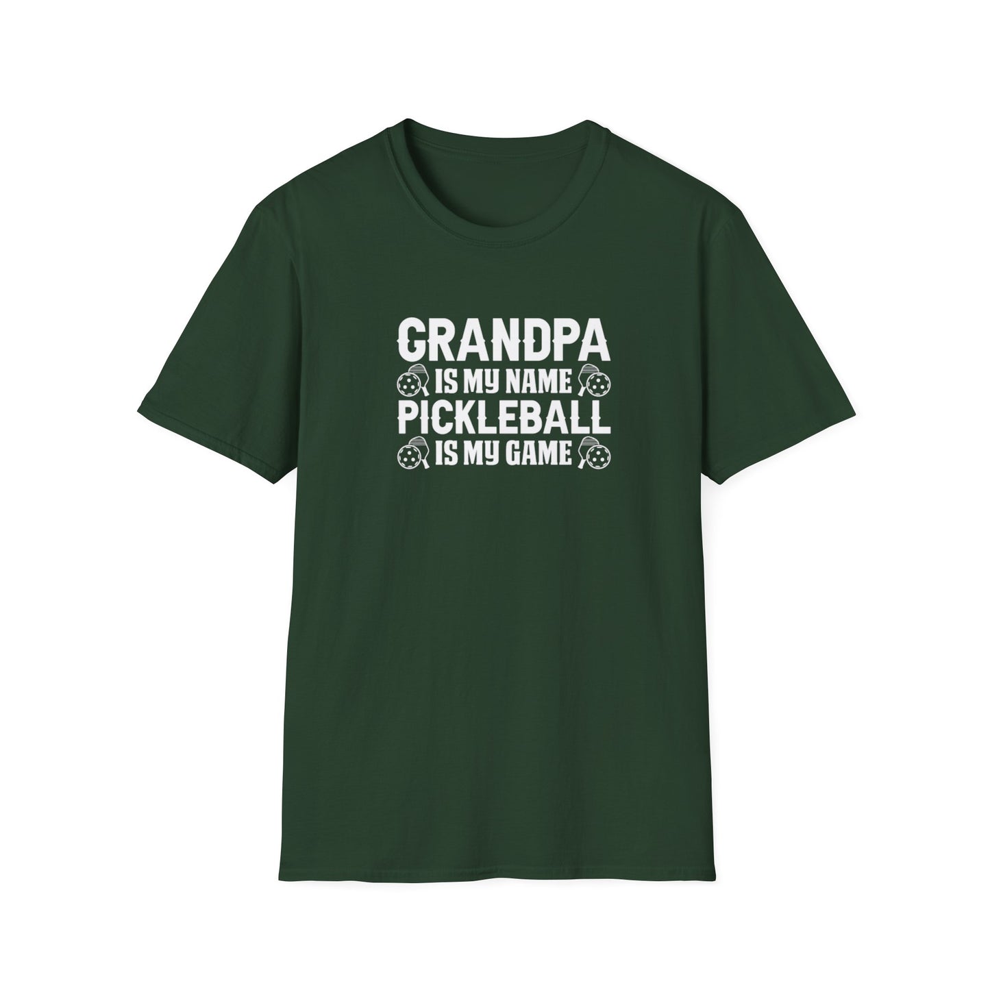 Men's Pickleball T-shirt - Grandpa Is My Name Pickleball Is My Game Green